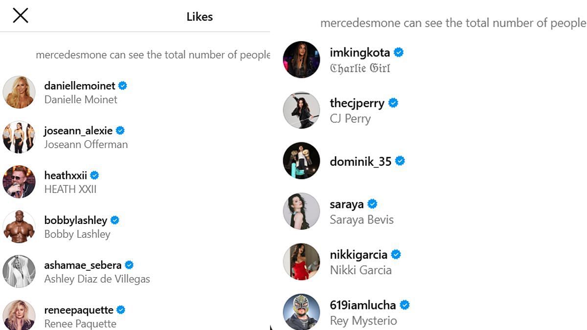 Wrestling stars liked Mercedes's recent post (Image via Mercedes Mone's Instagram)
